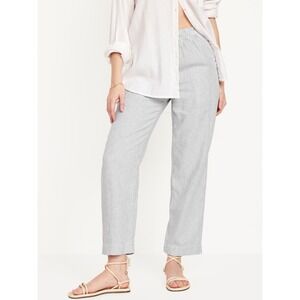 Old Navy High Rise Linen Blend Straight Leg Striped Pull On Pants Womens Large
